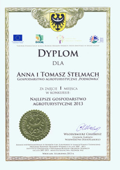 Dyplom - Najlepsze Gospodarstwo Agroturystyczne 2013